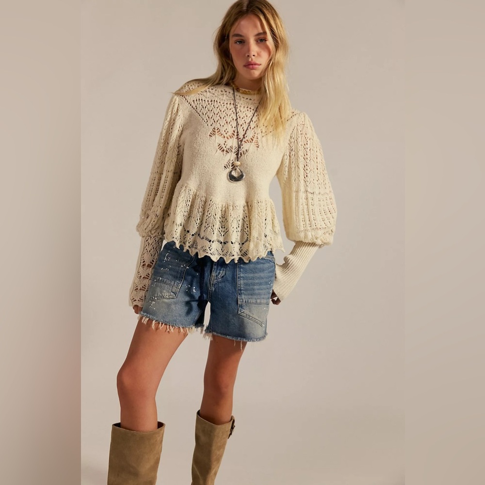 NWT We The Free By Free People Moxie Barrel Shorts Timeless Blue Size 27